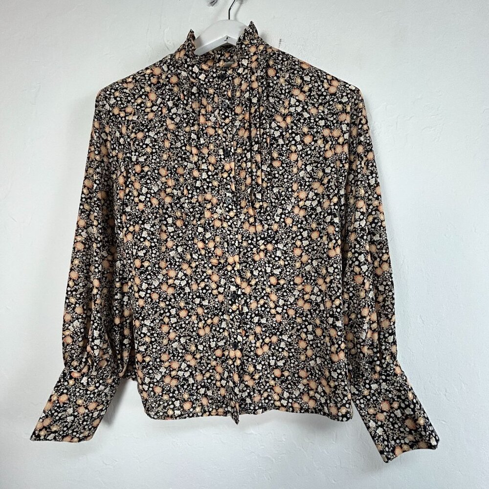 Nili Lotan for Target Liberty Floral Ruffle Long Sleeve Button Up Shirt XS Black